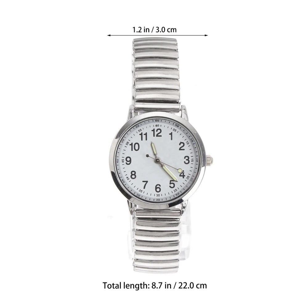Women's Casual Easy To Read Elastic Band Wrist Watch Silver - New